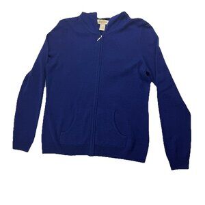 Peck & Peck Womens L Silk Cashmere Blue Full Zip Hoodie Sweater
